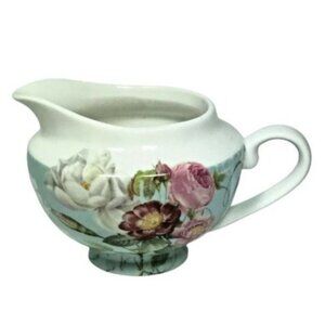 Stechcol Gracie Bone China Creamer Aqua Pink Rose Design Cottagecore Classic